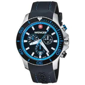 Wenger 0643.103 Men's Sea Force Black & Blue Dial Black Rubber Strap Chronograph Dive Watch
