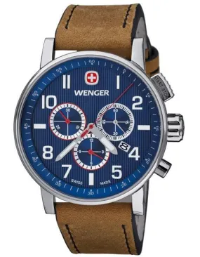 Wenger Mens Attitude Chronograph - Blue Dial - Tan Leather Strap - 100M WR