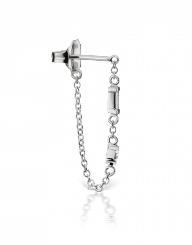 White Gold Baguette and Triangle Diamond Chain Wrap Stud Earring