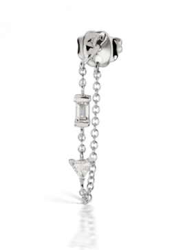 White Gold Baguette and Triangle Diamond Chain Wrap Stud Earring
