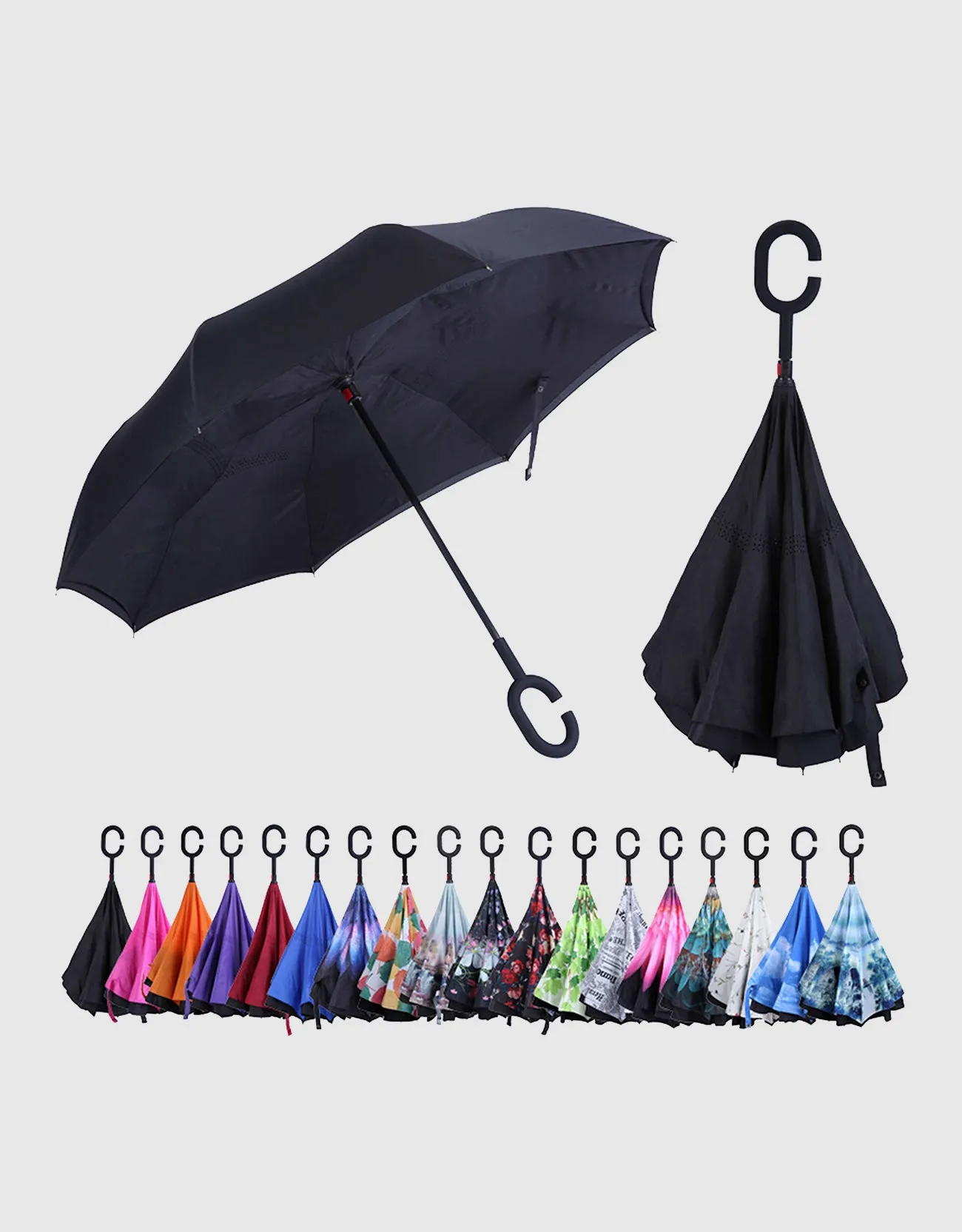 Windproof Inverted Reverse Close Umbrella