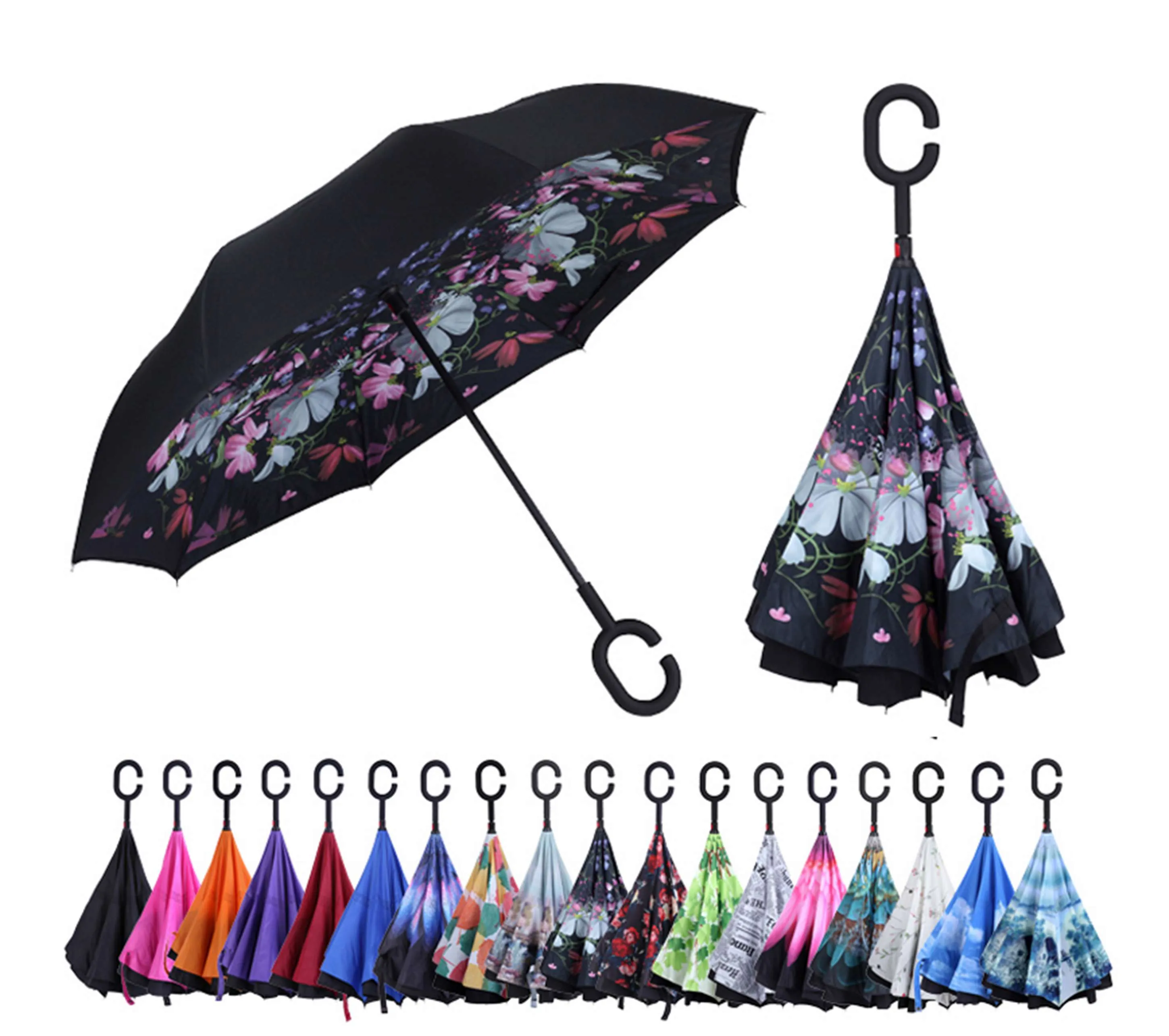 Windproof Inverted Reverse Close Umbrella