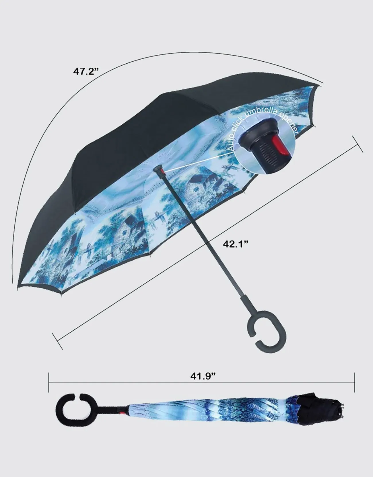 Windproof Inverted Reverse Close Umbrella
