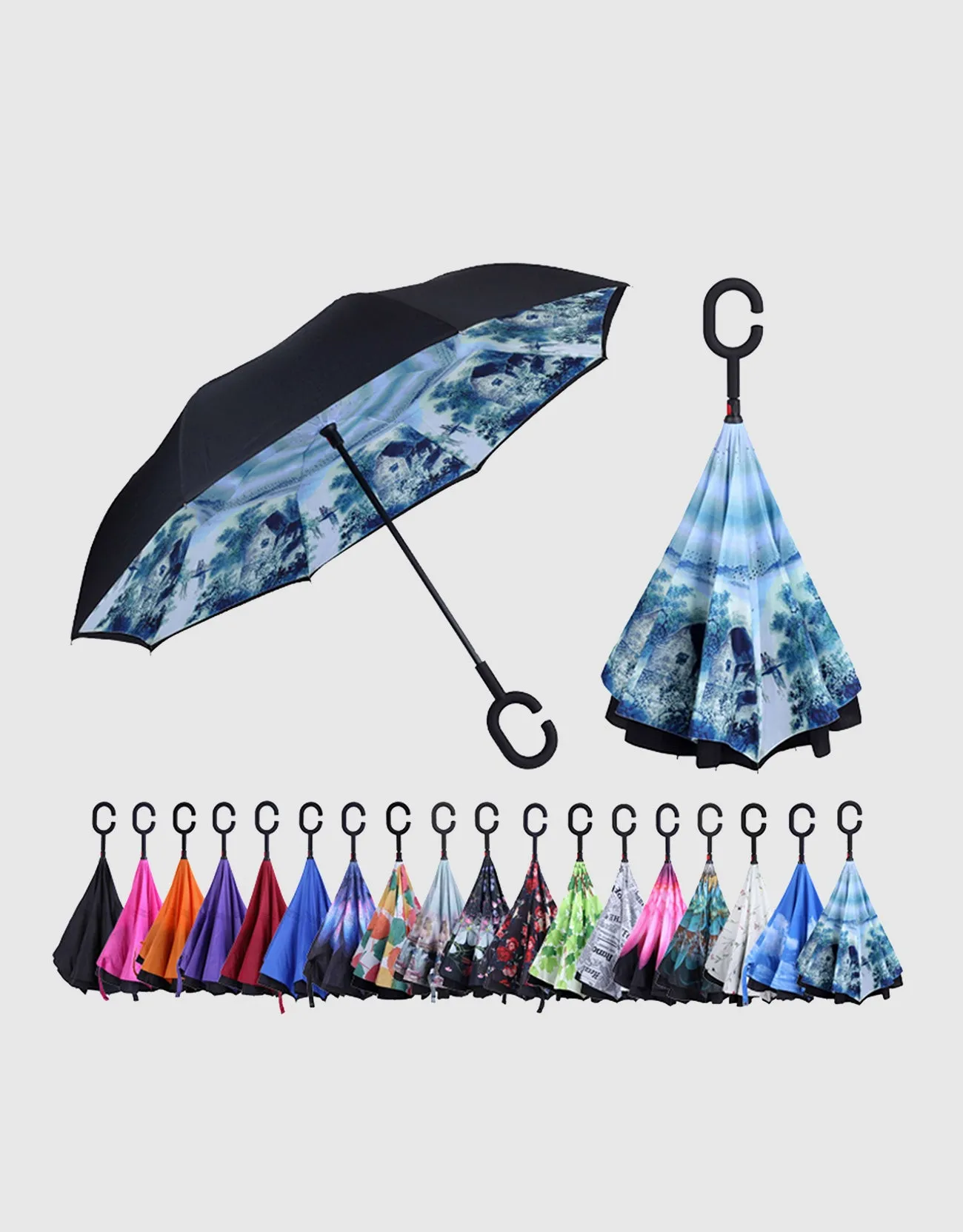 Windproof Inverted Reverse Close Umbrella