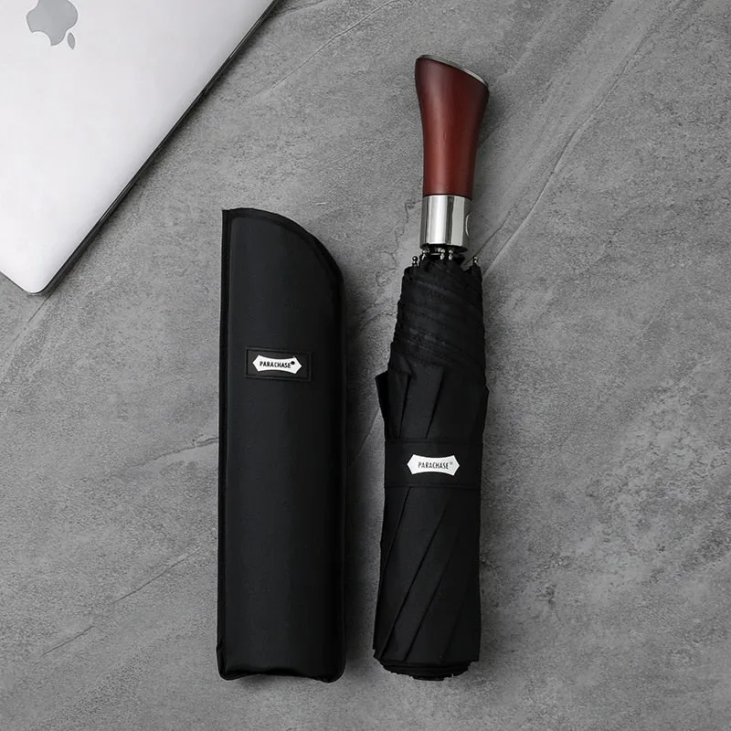 Windproof Large Umbrella for Men 10 Ribs Fully Automatic Umbrella Heavy Rain Outdoor Wooden Folding Umbrellas Compact Parasol