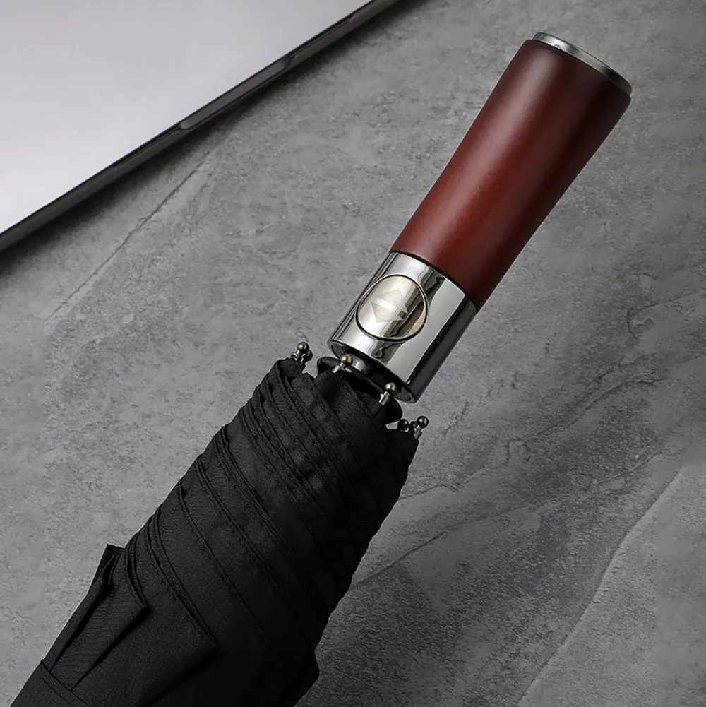 Windproof Large Umbrella for Men 10 Ribs Fully Automatic Umbrella Heavy Rain Outdoor Wooden Folding Umbrellas Compact Parasol