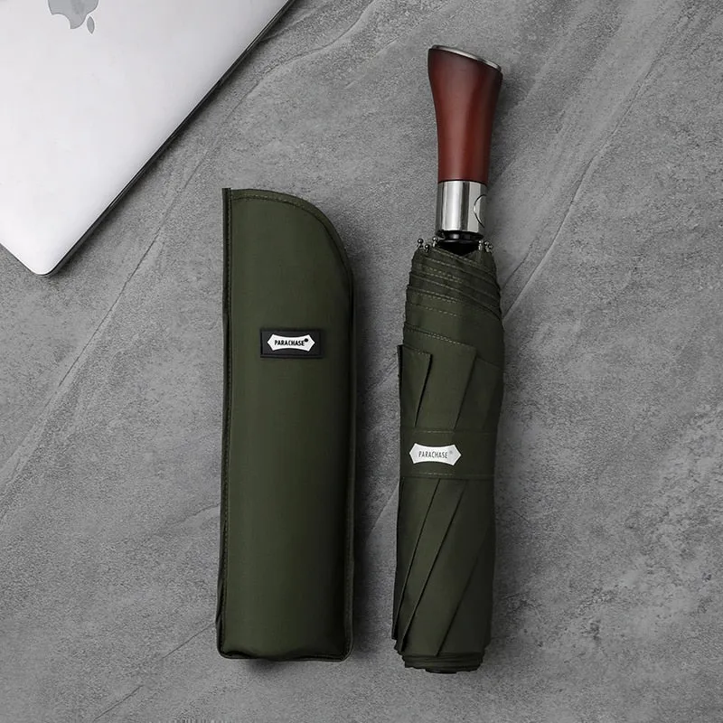 Windproof Large Umbrella for Men 10 Ribs Fully Automatic Umbrella Heavy Rain Outdoor Wooden Folding Umbrellas Compact Parasol