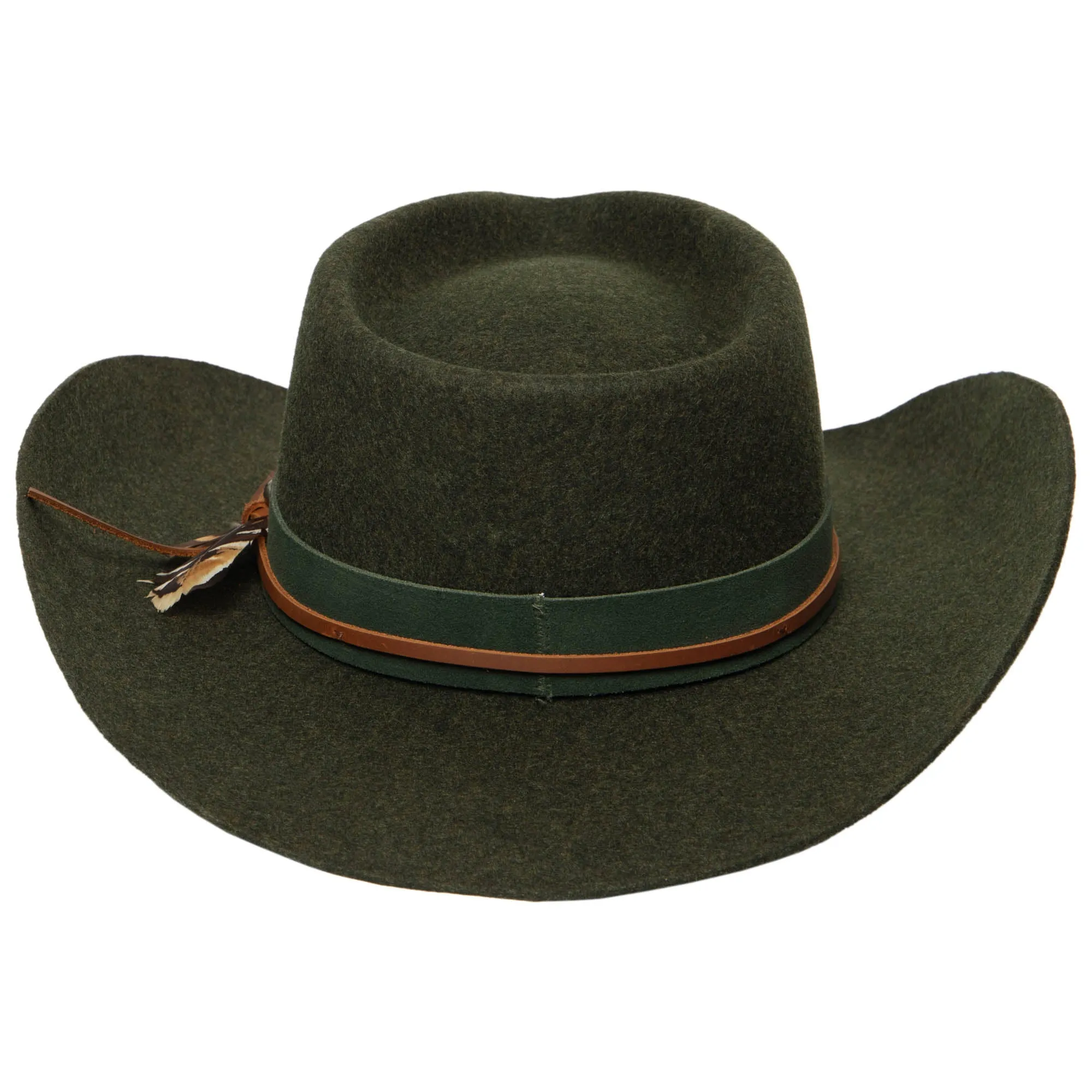 Wool Cowboy Hat with Pinch Crown and Feather by FRYE