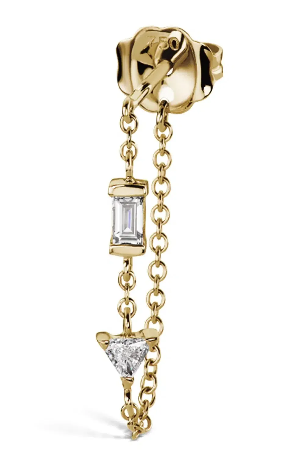 Yellow Gold Baguette and Triangle Diamond Chain Wrap Stud Earring