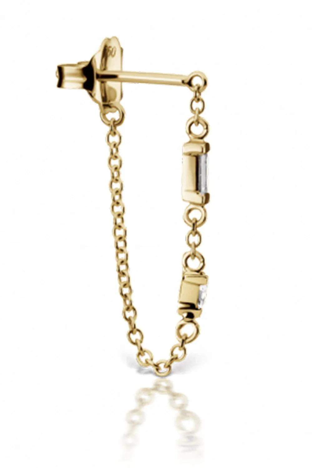 Yellow Gold Baguette and Triangle Diamond Chain Wrap Stud Earring