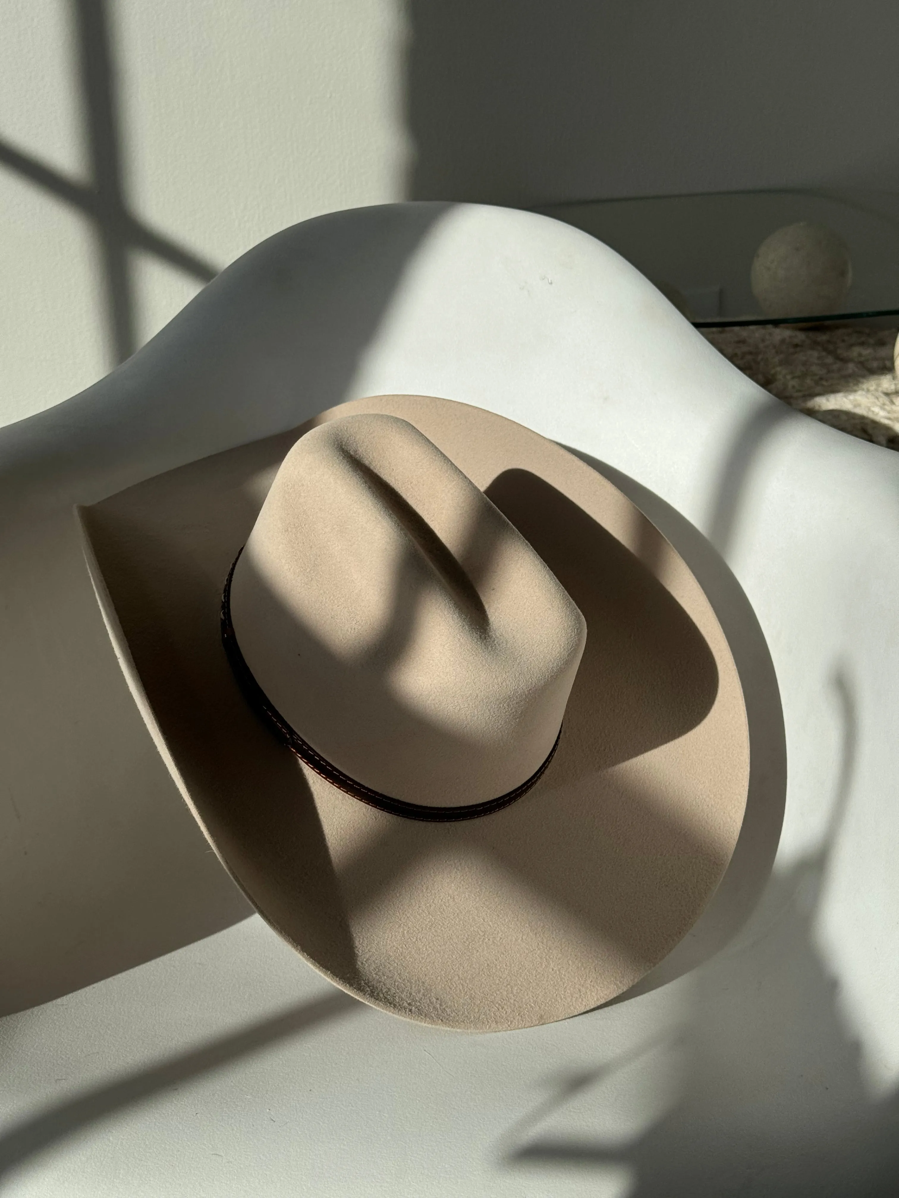 Yoakam 100% Wool Genuine Leather Belt Cowboy Hat In Beige