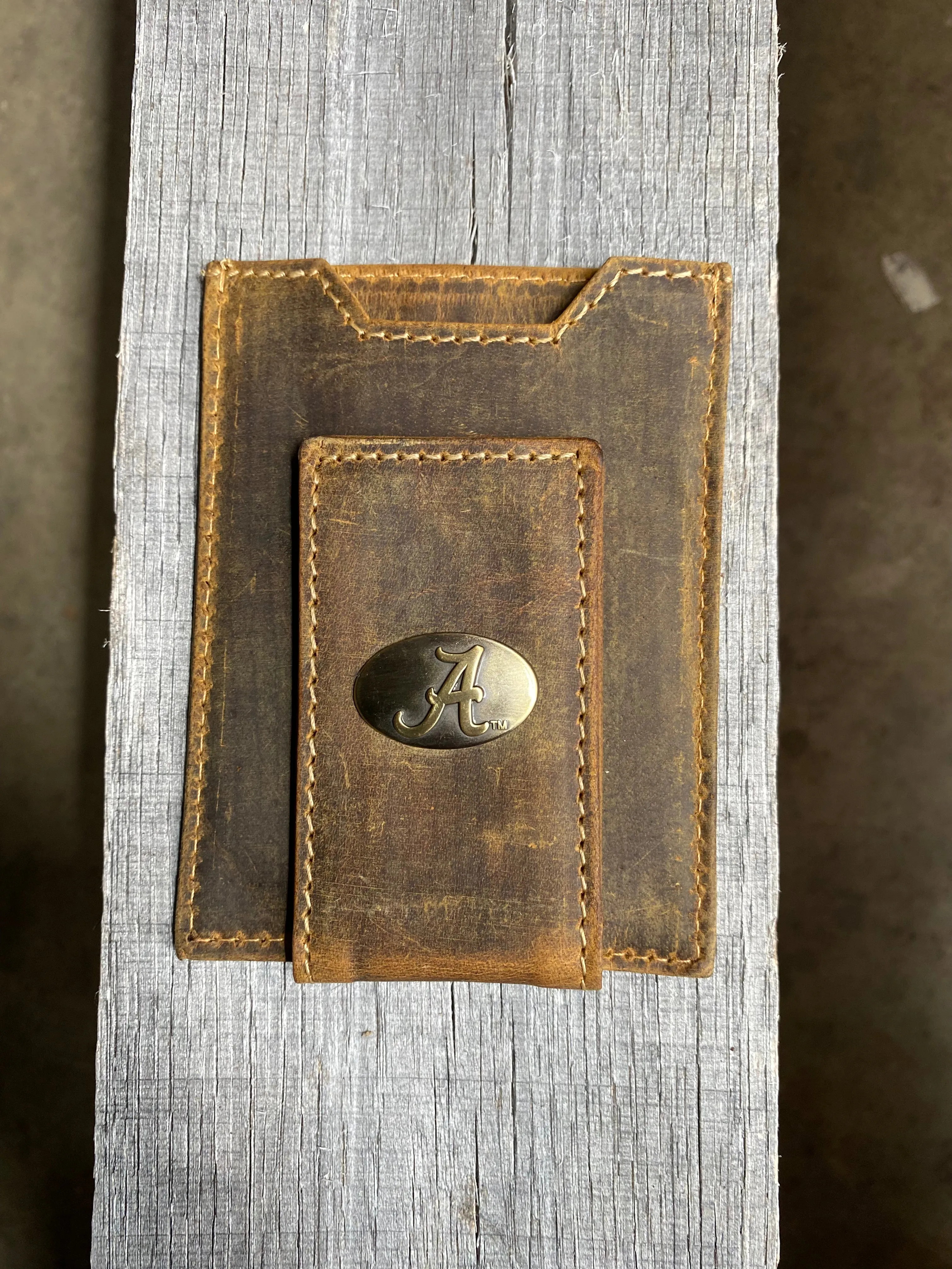 Zep Pro IWT5VINT-UAL University of Alabama Roll Tide Vintage Brown “Crazy Horse” Leather Front Pocket Wallet